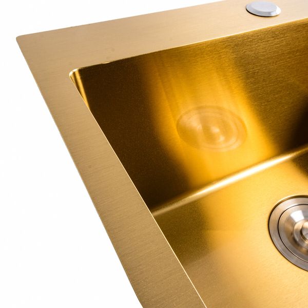 Кухонна мийка Platinum Handmade PVD золото 50*50/220 3,0/1,5 мм корзина та дозатор в комплекті 2744 фото