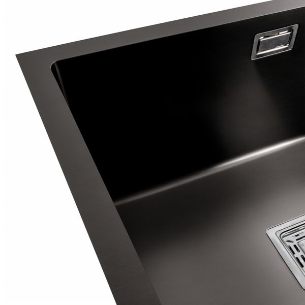 Кухонна мийка Platinum Handmade PVD 58*43 чорна монтаж під столешню HSB (квадратний сифон 3,0/1,0) 37676 фото