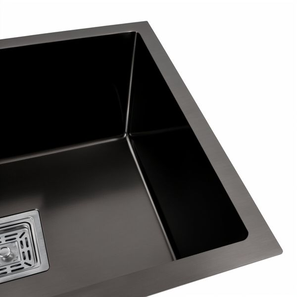 Кухонна мийка Platinum Handmade PVD 58*43 чорна монтаж під столешню HSB (квадратний сифон 3,0/1,0) 37676 фото