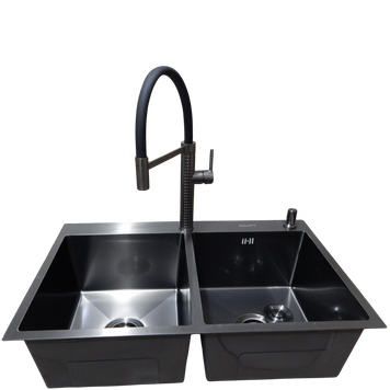 Комплект кухонної мийки Kraft NANO BLACK PVD - 7848 HM PVD (3.0/1.0 мм) Decor S3711 фото