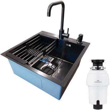 Комплект кухонної мийки Kraft HM 50х50 NANO BLACK PVD (3.0/1.0 мм)+(Подрібнювача Kroner - 550W) S4868 фото