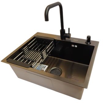 Комплект кухонной мойки Kraft NANO BLACK PVD HS60*45 (3.0/1.0 мм) S4826 фото