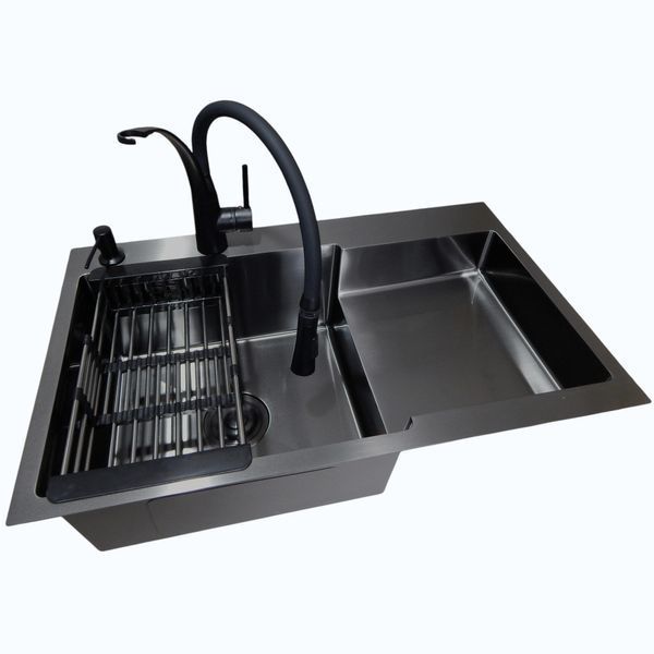 Комплект кухонной мойки Kraft&nbsp;HM&nbsp;NANO BLACK - 7848ALB&nbsp;PVD&nbsp;(3.0/1.0 мм) S3761 фото