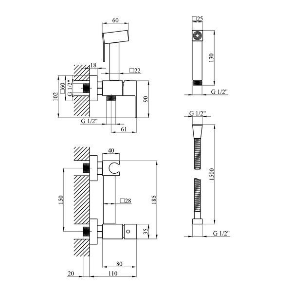 Набор для гигиенического душа со смесителем Kroner KRP Edelstahl Kubus - CHR052 CV031896 фото