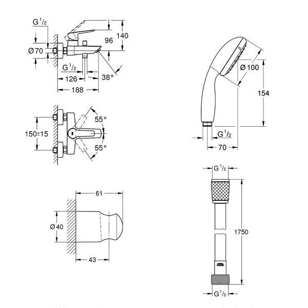 Змішувач для ванни Grohe QuickFix Start Black UA30330701 CV032747 фото