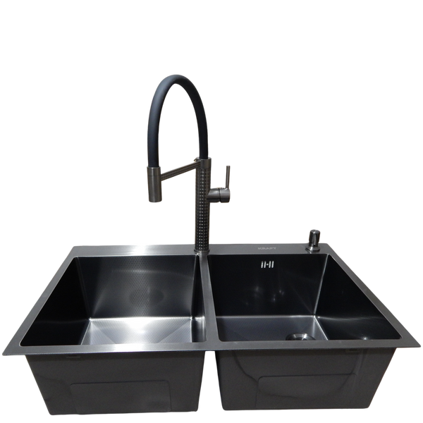 Комплект кухонной мойки Kraft NANO BLACK PVD 7848 HM PVD (3.0/1.0 мм) Decor S3711 фото