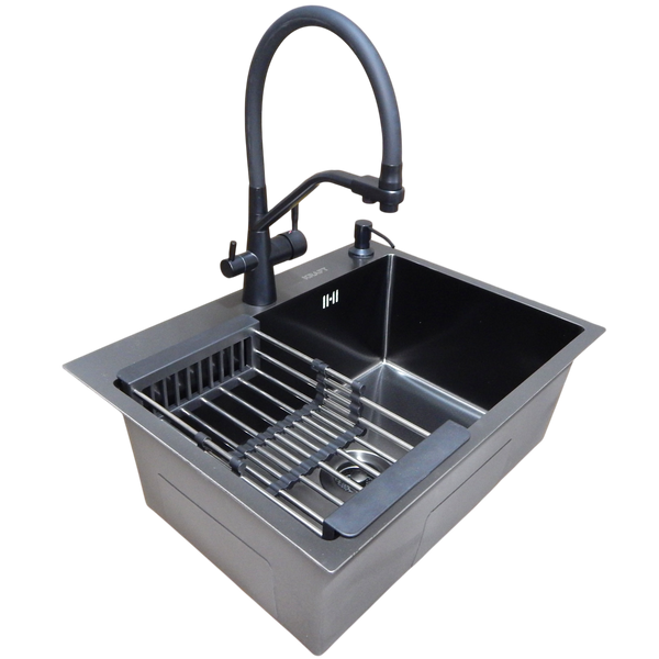 Комплект кухонної мийки Kraft NANO BLACK PVD HS60*45 Декор (3.0/1.0 мм)+Смеситель для кухни с подключением к фильтру Pllen&oacute; Lazio ST19 nero SM20870 фото