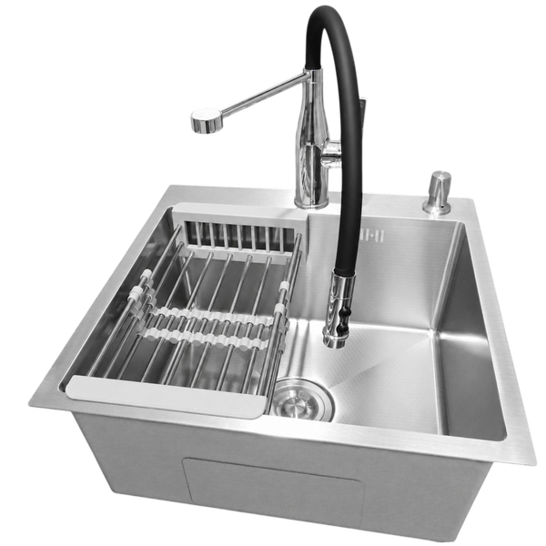 Комплект кухонної мийки Kraft KRF 5050 decor (3.0/1.0 мм)+Змішувач для кухні Kroner KRP Ersel - C03111BLK S4776 фото
