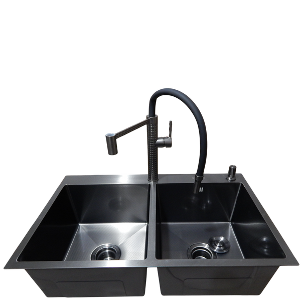 Комплект кухонной мойки Kraft NANO BLACK PVD 7848 HM PVD (3.0/1.0 мм) Decor S3711 фото