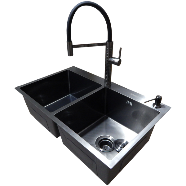 Комплект кухонной мойки Kraft NANO BLACK PVD 7848 HM PVD (3.0/1.0 мм) Decor S3711 фото