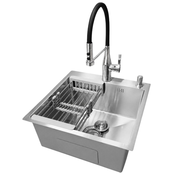 Комплект кухонної мийки Kraft KRF 5050 decor (3.0/1.0 мм)+Змішувач для кухні Kroner KRP Ersel - C03111BLK S4776 фото
