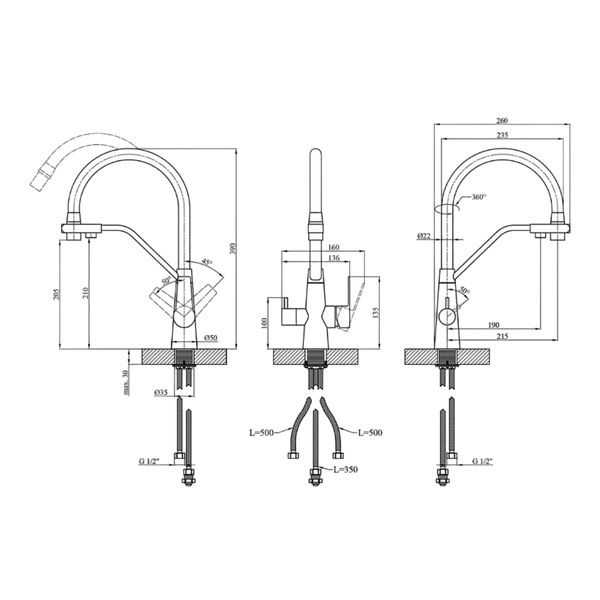 Комплект кухонной мойки Kraft HM 7546 NANO BLACK S3611 фото