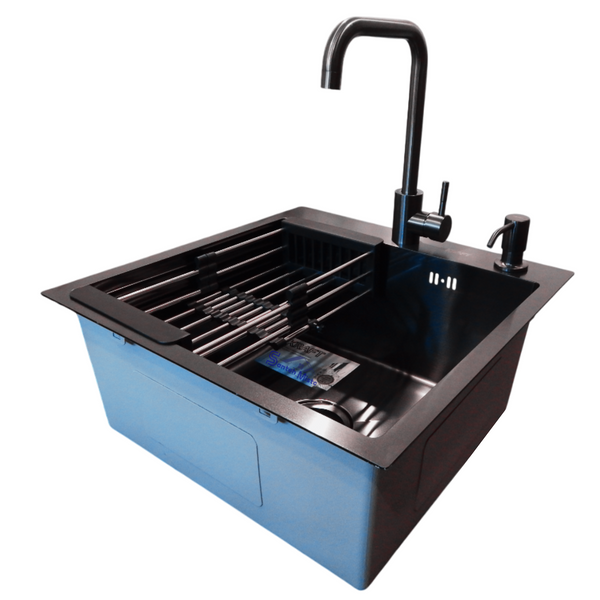 Комплект кухонної мийки Kraft HM 50х50 NANO BLACK PVD (3.0/1.0 мм)+(Подрібнювача Kroner - 550W) S4868 фото