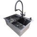 Комплект кухонної мийки Kraft NANO BLACK PVD HS60*45 Декор (3.0/1.0 мм)+Смеситель для кухни с подключением к фильтру Pllen&oacute; Lazio ST19 nero SM20870 фото 1