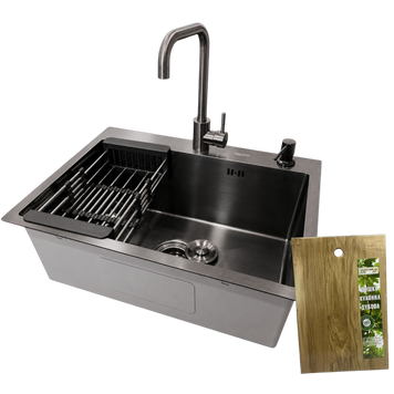 Комплект кухонної мийки KRAFT Handmade PVD Графіт HS60*45 (3.0/1.0 мм) S4777 фото