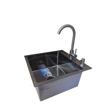 Комплект кухонної мийки Kraft HM 50х50 NANO BLACK (DECOR) PVD (3.0/1.0 мм) S3601 фото
