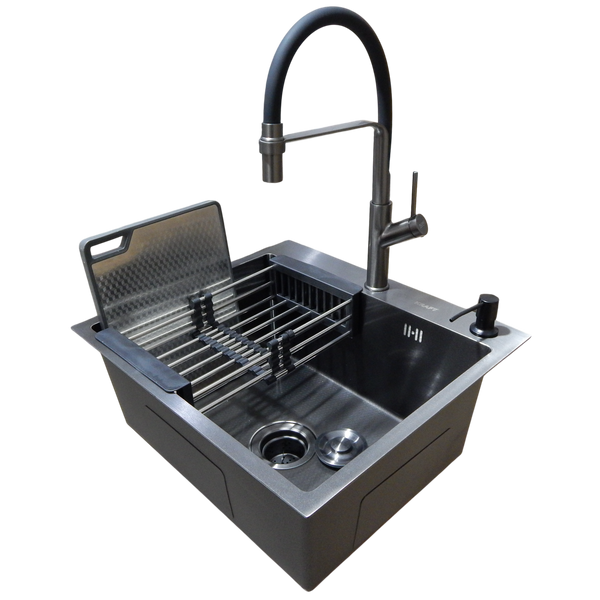 Комплект кухонної мийки KRAFT Handmade PVD чорна HS54*48 (3.0/1.0 мм) декор S2604 фото
