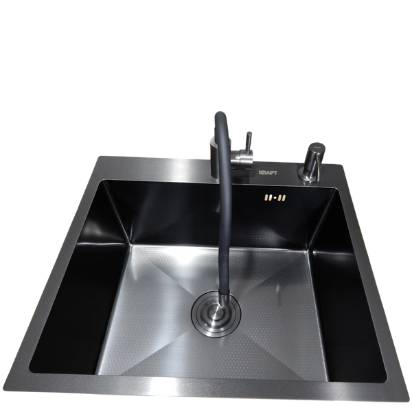 Комплект кухонної мийки KRAFT Handmade PVD чорна HS54*48 (3.0/1.0 мм) декор S3712 фото