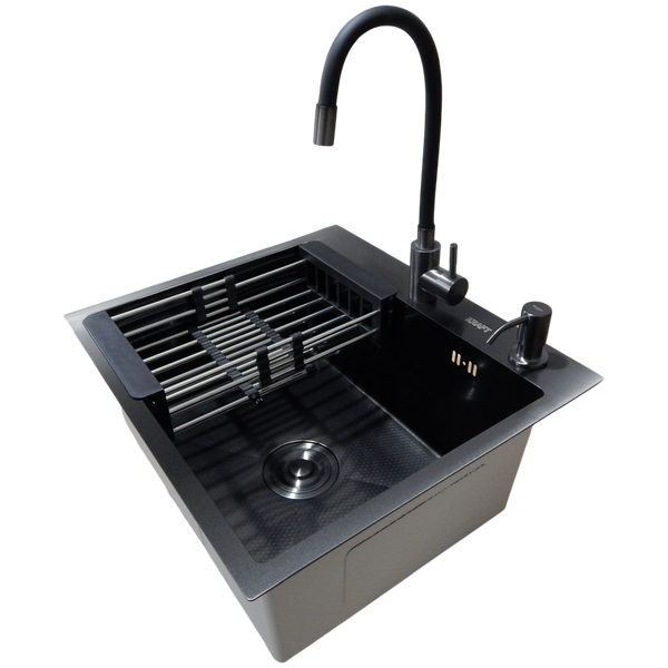 Комплект кухонної мийки KRAFT Handmade PVD чорна HS54*48 (3.0/1.0 мм) декор S3712 фото