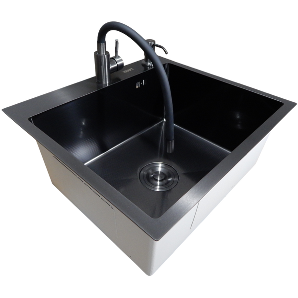 Комплект кухонної мийки KRAFT Handmade PVD чорна HS54*48 (3.0/1.0 мм) декор S3712 фото
