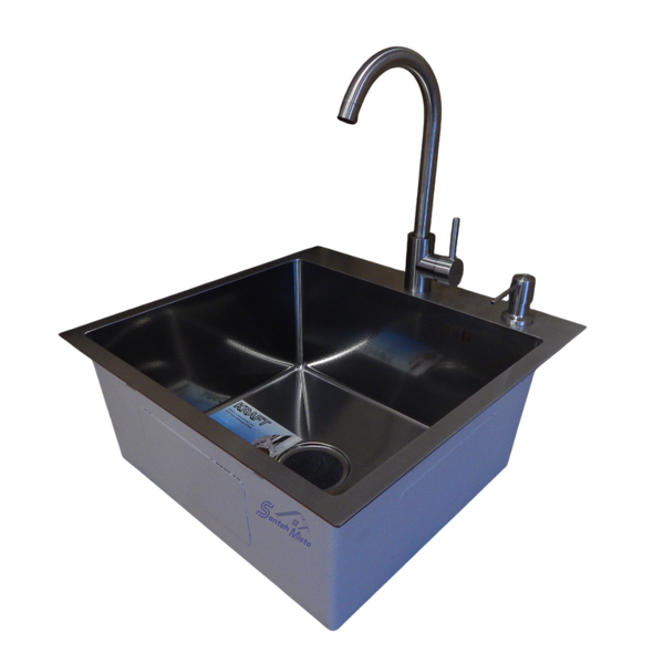 Комплект кухонной мойки Kraft HM 50х50 NANO BLACK (DECOR) PVD (3.0/1.0 мм) S3601 фото