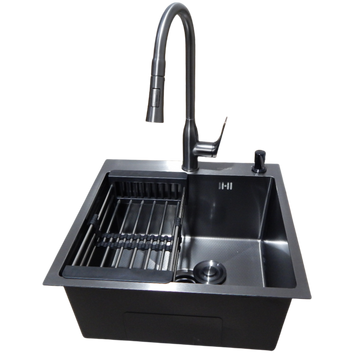 Комплект кухонної мийки Kraft HM 50х50 NANO BLACK (DECOR) PVD (3.0/1.0 мм) S4460 фото