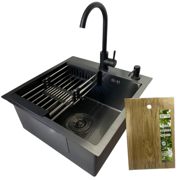 Комплект кухонної мийки Kraft HM 50х50 NANO BLACK PVD (3.0/1.0 мм) S4778 фото