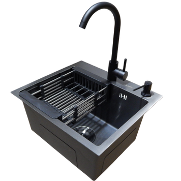 Комплект кухонної мийки Kraft KRF 4540 NANO BLACK (DECOR) PVD (3.0/1.0 мм) S3763 фото