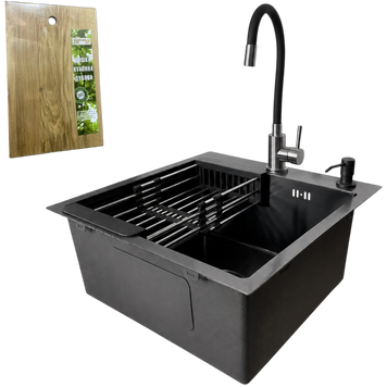 Комплект кухонної мийки Kraft -NANO BLACK 5050HM PVD S5152 фото