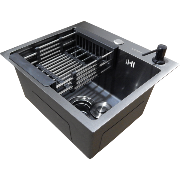 Комплект кухонної мийки Kraft KRF 4540 NANO BLACK (DECOR) PVD (3.0/1.0 мм) S3763 фото