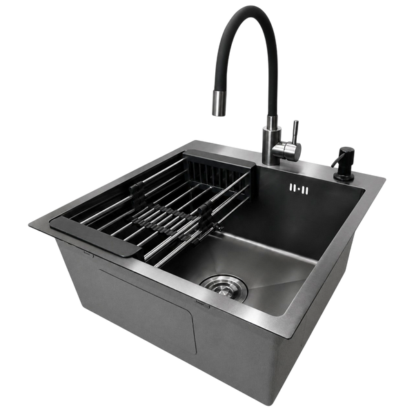 Комплект кухонної мийки Kraft -NANO BLACK 5050HM PVD S5152 фото
