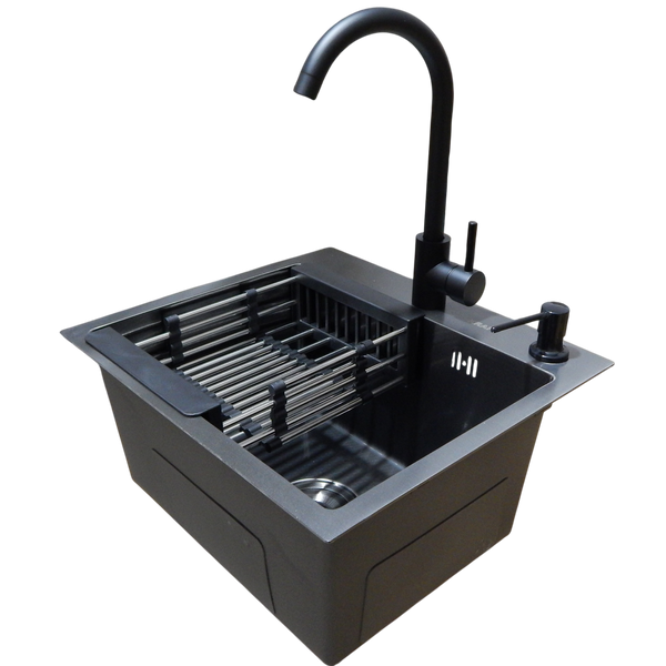 Комплект кухонної мийки Kraft KRF 4540 NANO BLACK (DECOR) PVD (3.0/1.0 мм) S3763 фото