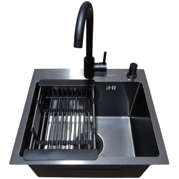 Комплект кухонної мийки Kraft KRF 4540 NANO BLACK (DECOR) PVD (3.0/1.0 мм) S3763 фото