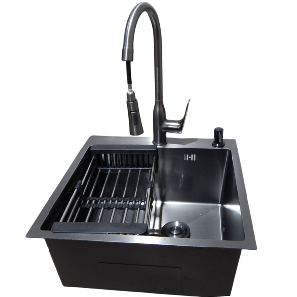 Комплект кухонной мойки Kraft HM 50х50 NANO BLACK (DECOR) PVD (3.0/1.0 мм) S4460 фото