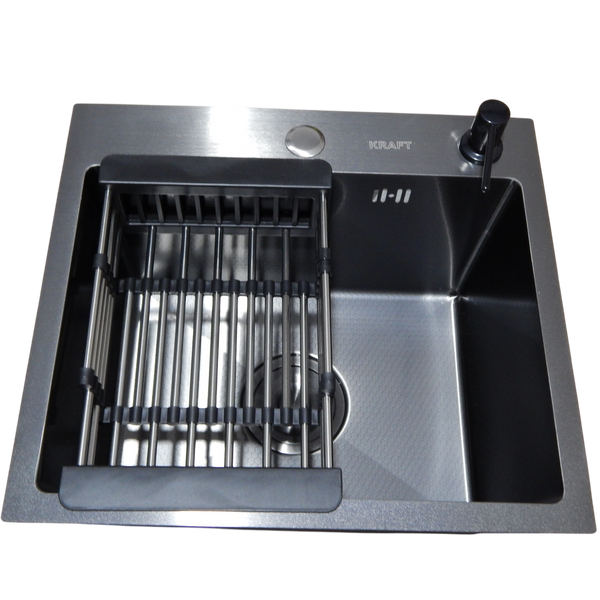 Комплект кухонної мийки Kraft KRF 4540 NANO BLACK (DECOR) PVD (3.0/1.0 мм) S3763 фото