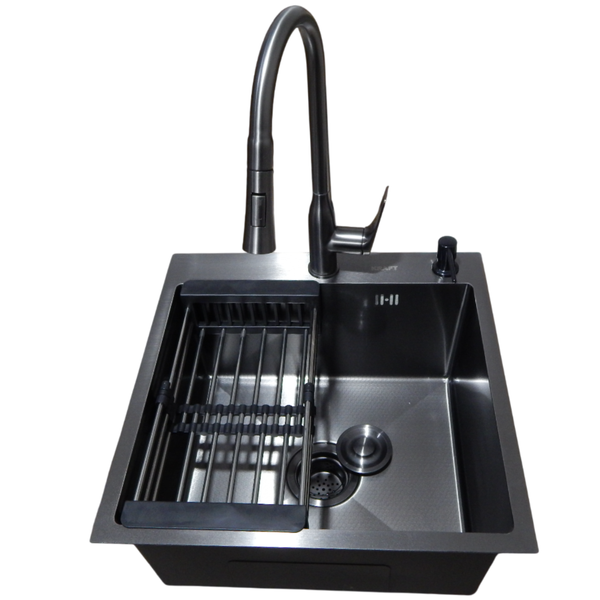 Комплект кухонной мойки Kraft HM 50х50 NANO BLACK (DECOR) PVD (3.0/1.0 мм) S4460 фото