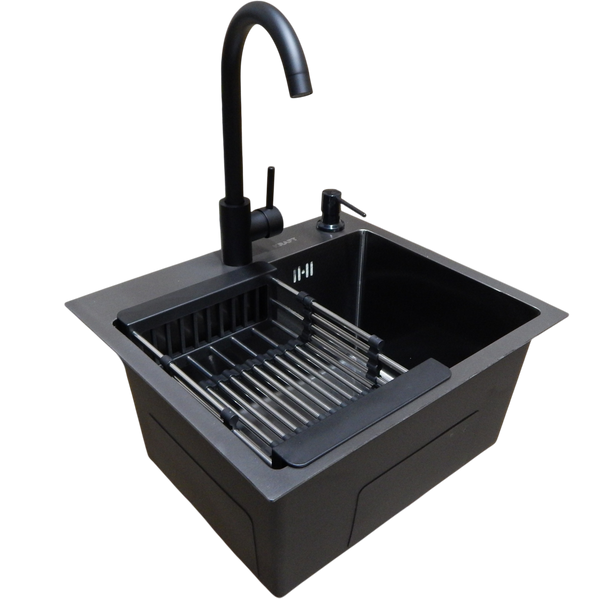 Комплект кухонної мийки Kraft KRF 4540 NANO BLACK (DECOR) PVD (3.0/1.0 мм) S3763 фото
