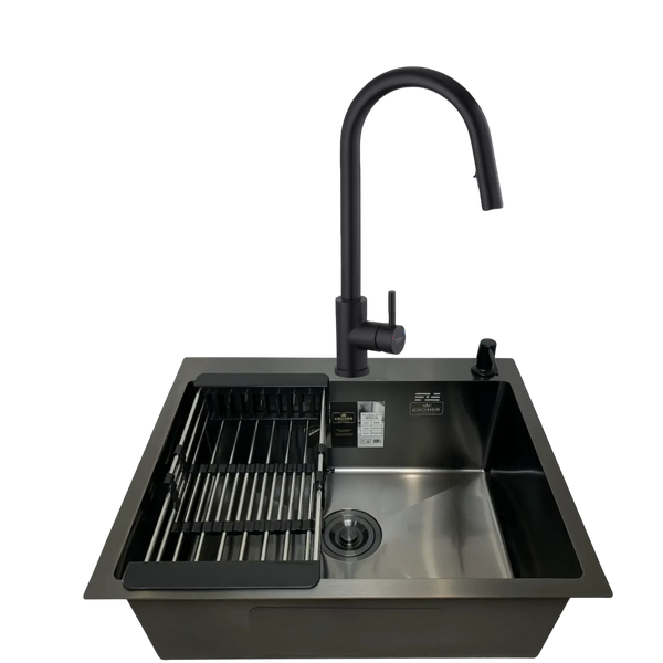 Комплект кухонної мийки&nbsp;Kroner KRP Schwarze - 60х50HM PVD (3.0/1.0 мм) S4728 фото