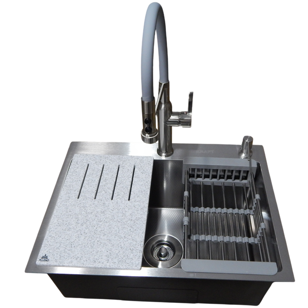 Комплект кухонной мойки Kraft HM 6045 DECOR (3.0/1.0 мм)+Смеситель для кухни с гибким изливом Pllen&oacute; S35011 фото