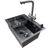 Комплект кухонной мойки Kraft NANO BLACK PVD HS60*45 (3.0/1.0 мм) декор S3764 фото