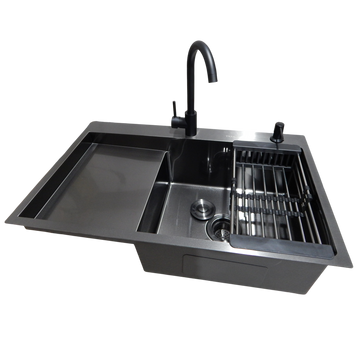 Комплект кухонної мийки Kraft&nbsp;HM&nbsp;- 7848ALB&nbsp;PVD&nbsp;(3.0/1.0 мм) S3664 фото