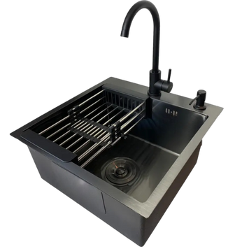 Комплект кухонної мийки Kraft HM 50х50 NANO BLACK PVD (3.0/1.0 мм) S3563 фото