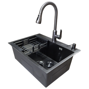 Комплект кухонної мийки Kraft NANO BLACK PVD HS54*48 (3.0/1.0 мм) декор S39250 фото