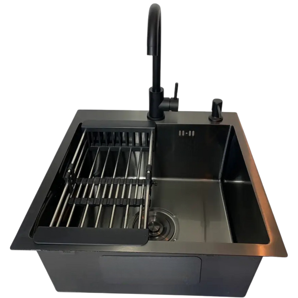 Комплект кухонної мийки Kraft HM 50х50 NANO BLACK PVD (3.0/1.0 мм) S3563 фото