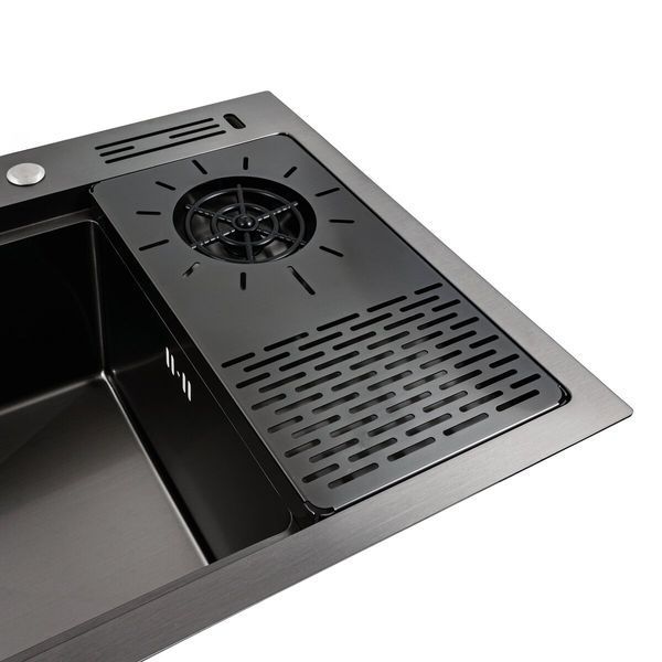 Кухонная мойка PVD 78*46 черная Platinum Handmade с кухонным смесителем + дозатор и колландер 47146 фото