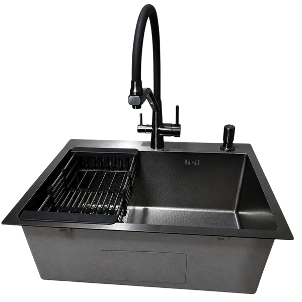 Комплект кухонної мийки Kraft NANO BLACK PVD-Графит HS60*45 (3.0/1.0 мм) декор S4871 фото