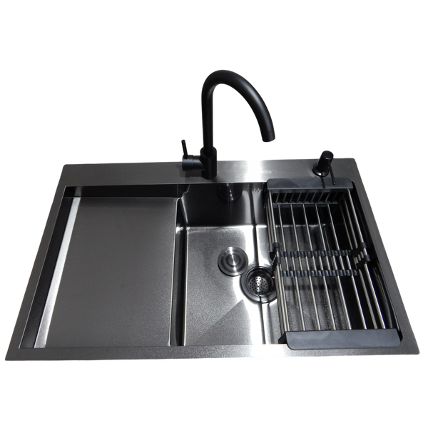 Комплект кухонної мийки Kraft&nbsp;HM&nbsp;- 7848ALB&nbsp;PVD&nbsp;(3.0/1.0 мм) S3664 фото