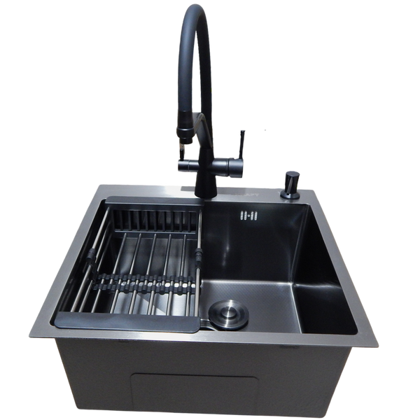 Комплект кухонної мийки Kraft NANO BLACK PVD HS 500х500мм (3.0/1.0 мм)+Змішувач для кухні з підключенням до фільтра Pllen&oacute; Lazio ST19 nero S6220 фото