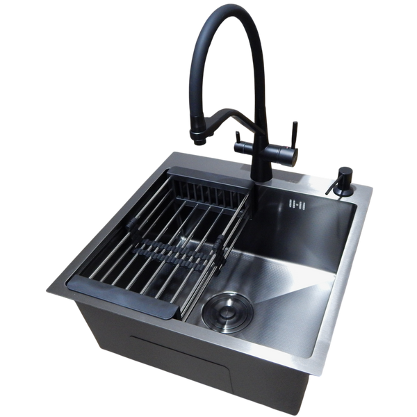 Комплект кухонної мийки Kraft NANO BLACK PVD HS 500х500мм (3.0/1.0 мм)+Змішувач для кухні з підключенням до фільтра Pllen&oacute; Lazio ST19 nero S6220 фото