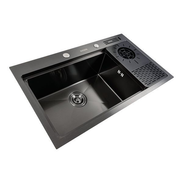 Кухонная мойка PVD 78*46 черная Platinum Handmade с кухонным смесителем + дозатор и колландер 47146 фото
